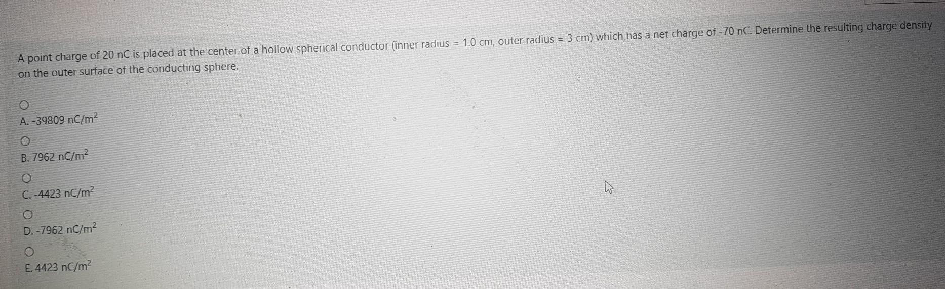 Solved A point charge of 20 nC is placed at the center of a | Chegg.com