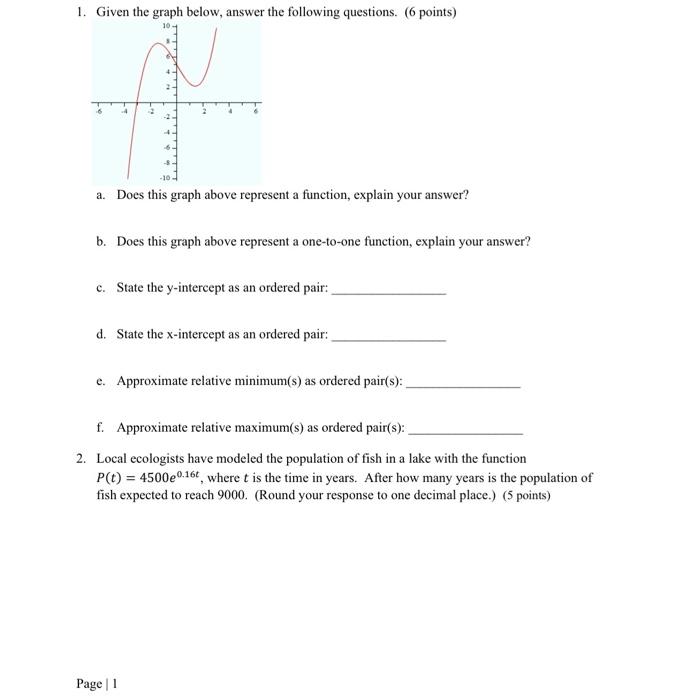 Solved 1. Given the graph below, answer the following | Chegg.com