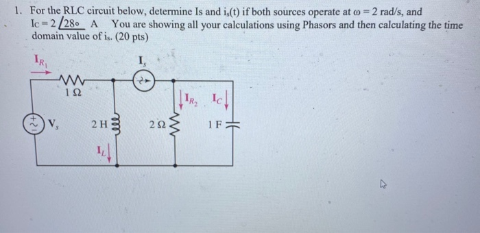 Solved 1. For the RLC circuit below, determine Is and i(t) | Chegg.com