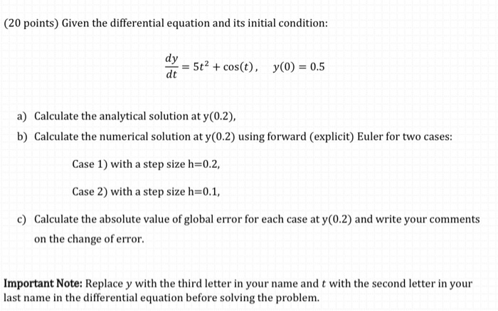 Solved (20 points) Given the differential equation and its | Chegg.com
