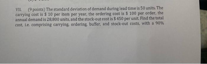 Solved VII. (9 points) The standard deviation of demand | Chegg.com
