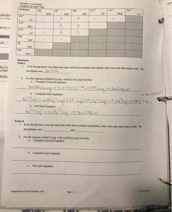 Solved Chemia Lab #6: Solubility Trends And Precipitate | Chegg.com