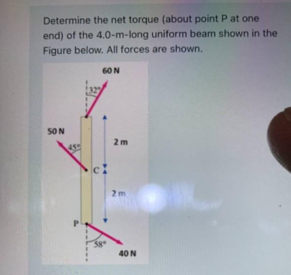 Solved Determine the net torque (about point P at one end) | Chegg.com