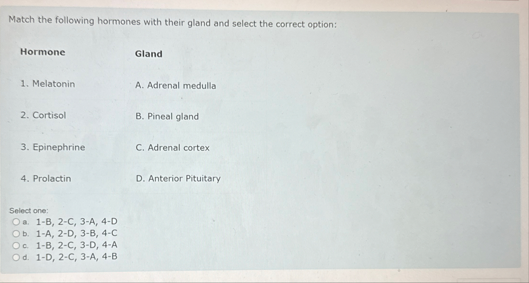 Solved Match the following hormones with their gland and | Chegg.com