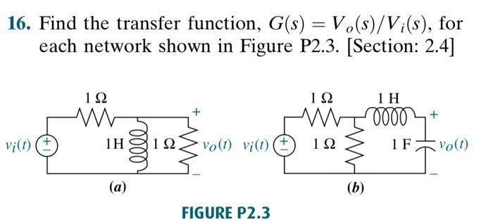 Solved 16. Find the transfer function, G(s) = Vo(s)/V¡(s), | Chegg.com