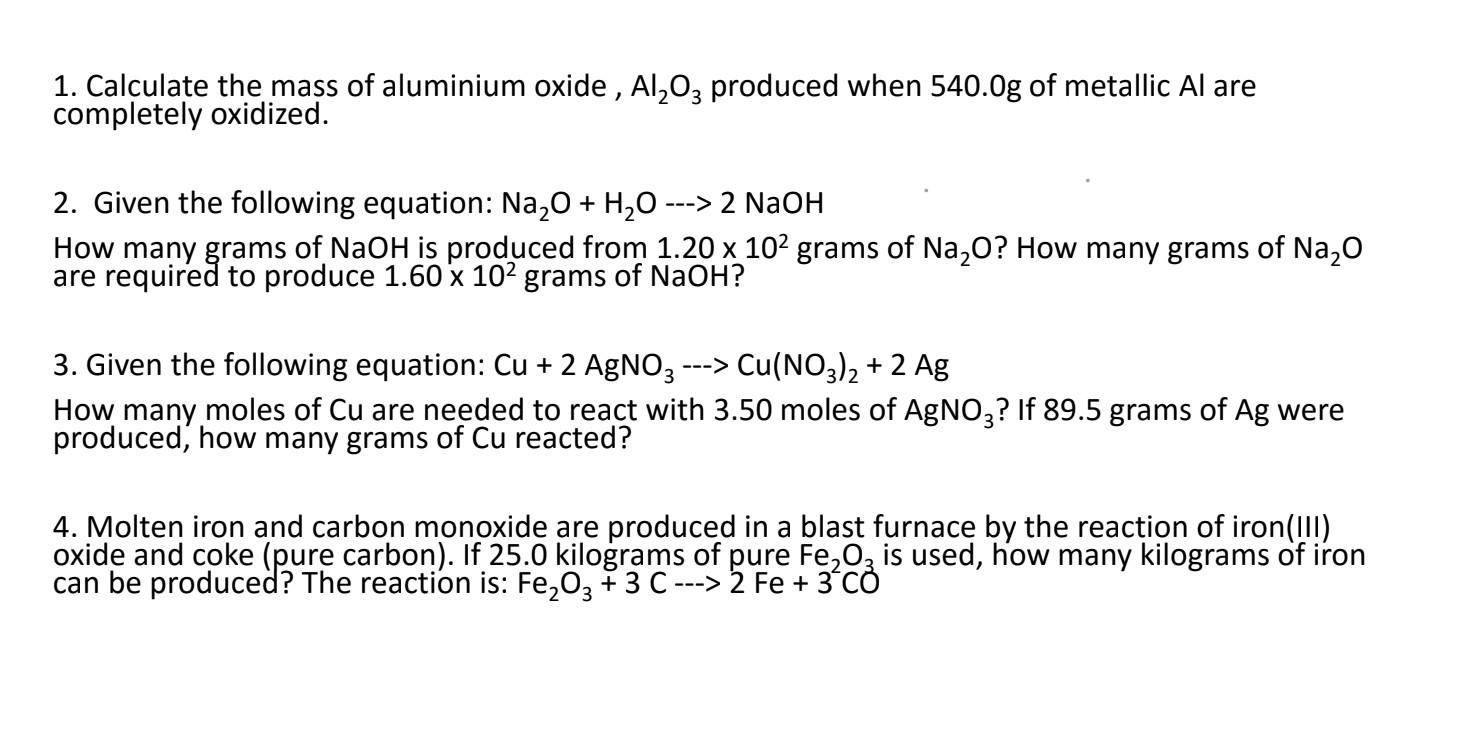 Solved 1. Calculate the mass of aluminium oxide, Al2O3 | Chegg.com