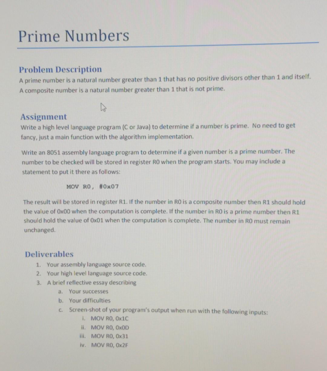 Solved Prime Numbers Problem Description A prime number is a | Chegg.com