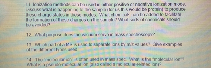 Solved 11. Ionization methods can be used in either positive