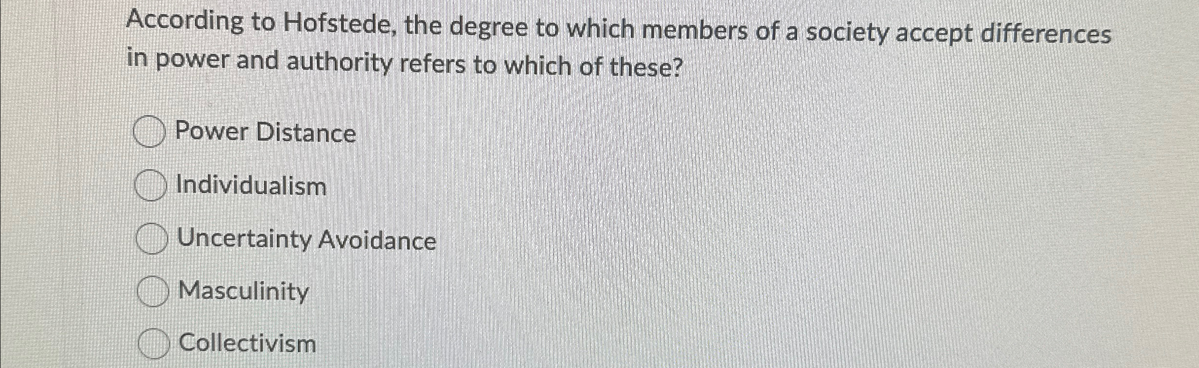 Solved According to Hofstede, the degree to which members of | Chegg.com