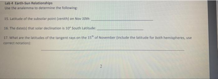 Solved Lab 4 Earth-Sun Relationships Use The Analemma To | Chegg.com