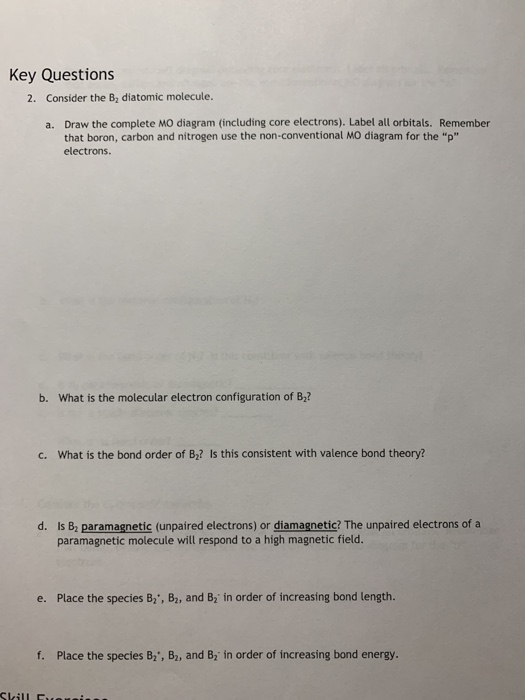 Solved Key Questions 2. Consider The B, Diatomic Molecule. | Chegg.com