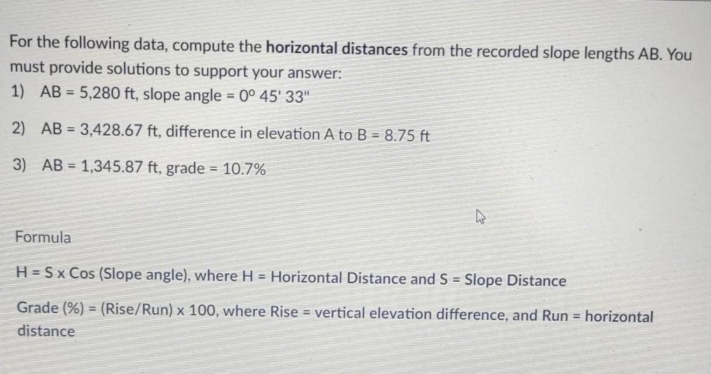 Solved For the following data, compute the horizontal | Chegg.com