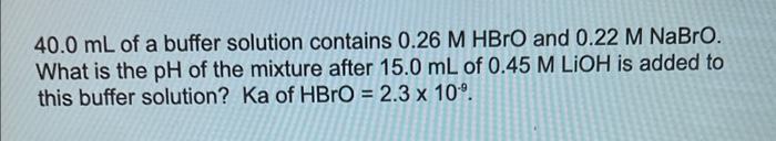 Solved What is the pH of a solution made from adding 15.00 | Chegg.com