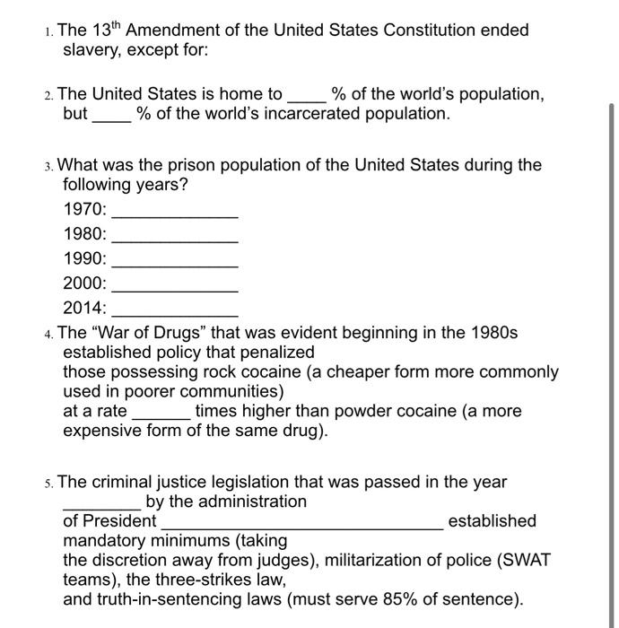 1. The 13th Amendment of the United States | Chegg.com