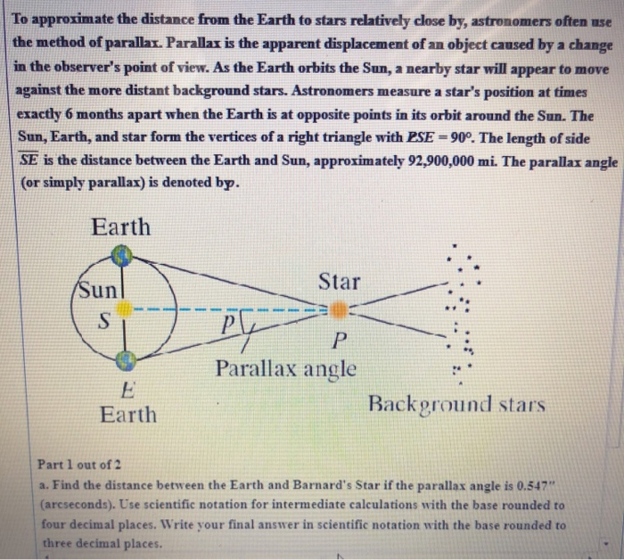 Distance Between Two Star Solved To approximate the distance from the Earth to stars | Chegg.com