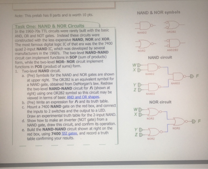 Solved NAND & NOR symbols Note: This prelab has 8 parts and | Chegg.com
