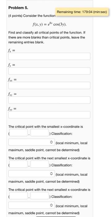 Solved Problem 5. Remaining Time: 179:04 (min:sec) (4 | Chegg.com