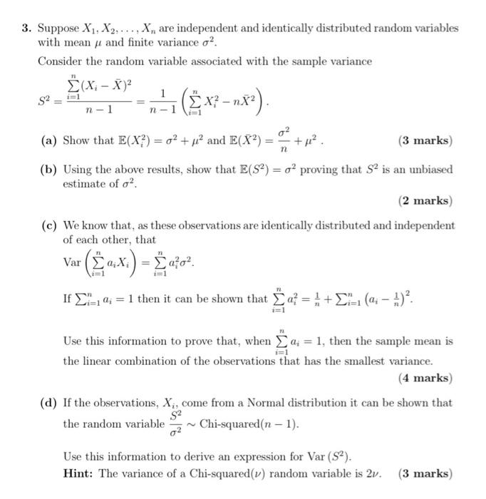 Solved 3. Suppose X1, X2,..., X, are independent and | Chegg.com