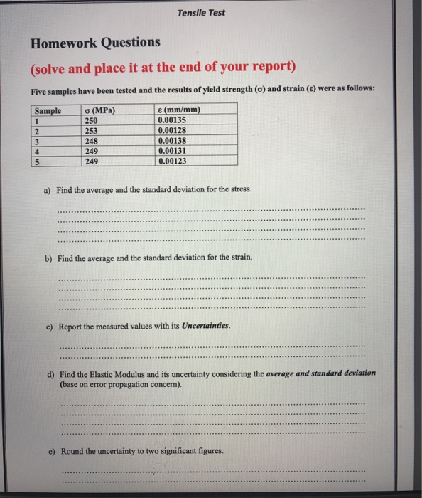 Solved Tensile Test Homework Questions (solve and place it | Chegg.com