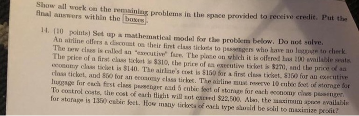 Solved Show all work on the remaining problems in the space | Chegg.com