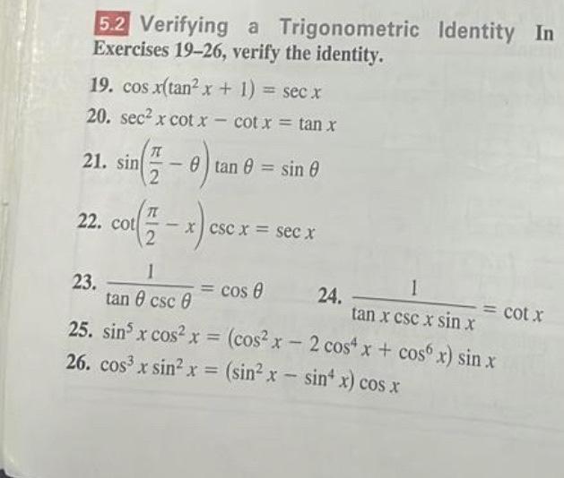 Solved 5.2 Verifying A Trigonometric Identity In Exercises | Chegg.com