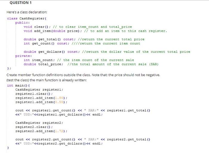 Solved QUESTION 1 Here's a class declaration: class | Chegg.com