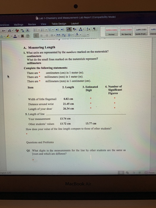 Solved Lab 1Chemistry and MeasurementLab Report