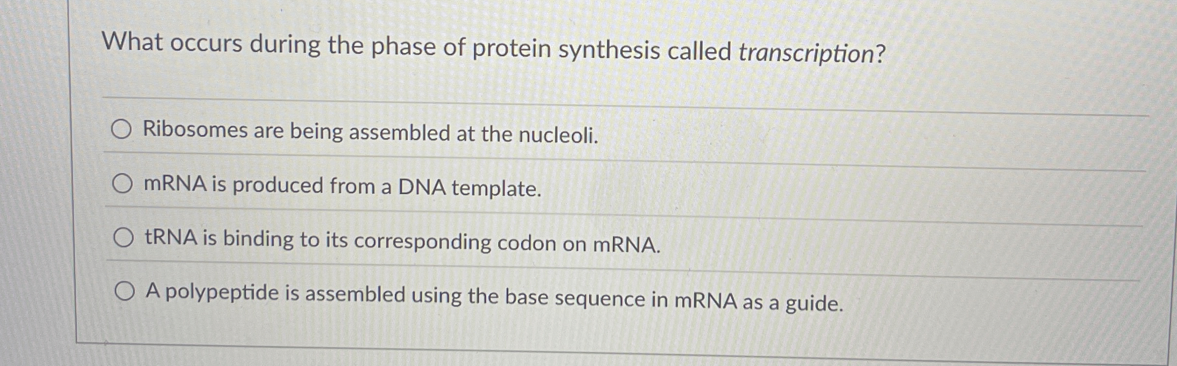 Solved What occurs during the phase of protein synthesis | Chegg.com