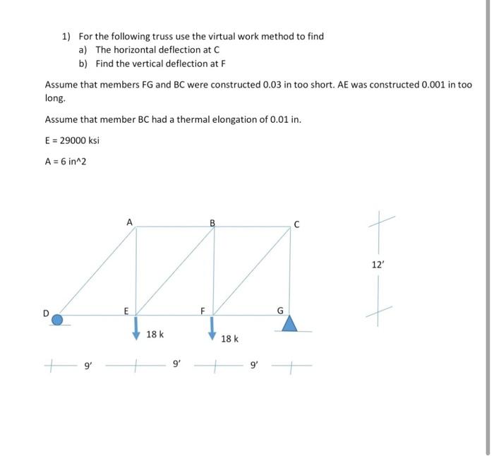 Solved 1) For the following truss use the virtual work | Chegg.com