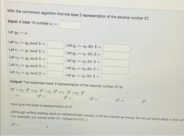 Solved With the conversion algorithm find the base 2 | Chegg.com