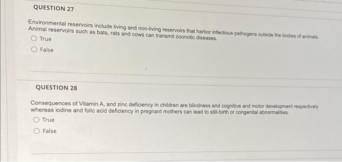 Solved QUESTION 27 Environmental reservoirs include living | Chegg.com