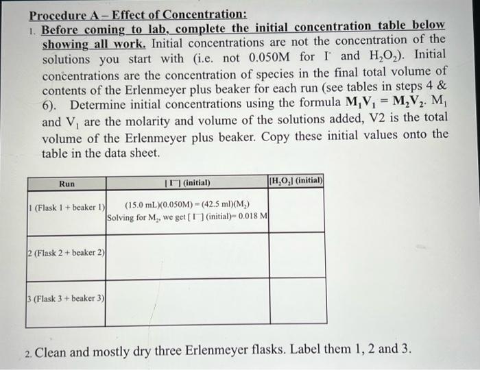 Solved Procedure A-Effect of Concentration: 1. Before coming | Chegg.com