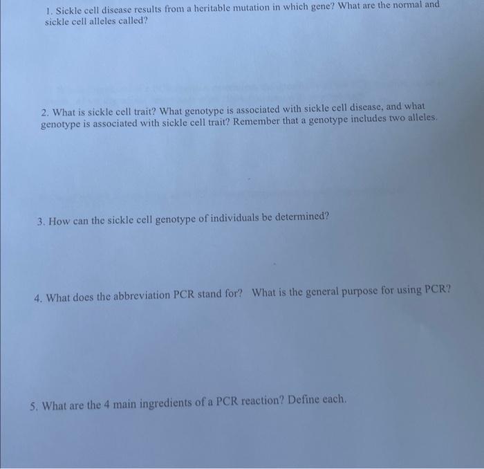 Solved 1. Sickle cell disease results from a heritable