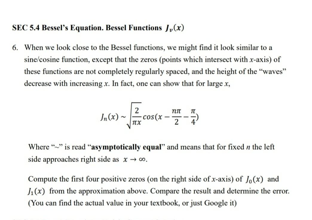 Solved Sec 5 4 Bessel S Equation Bessel Functions Jv X Chegg Com