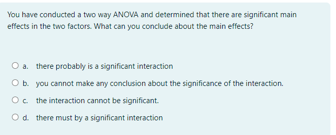 Solved You have conducted a two way ANOVA and determined | Chegg.com
