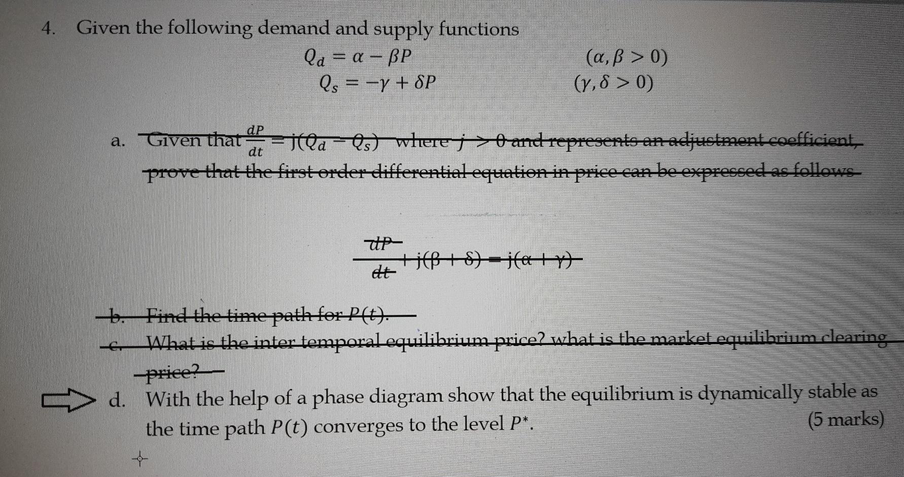 Solved Given the following demand and supply functions la = | Chegg.com
