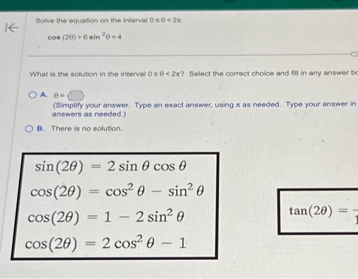 Solved Solve the equation on the interval 0≤θ