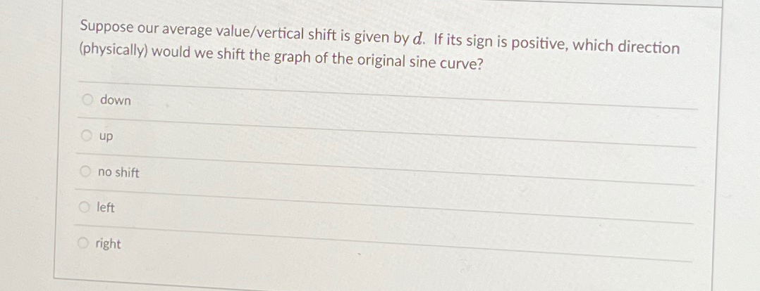 Solved Suppose our average value/vertical shift is given by | Chegg.com