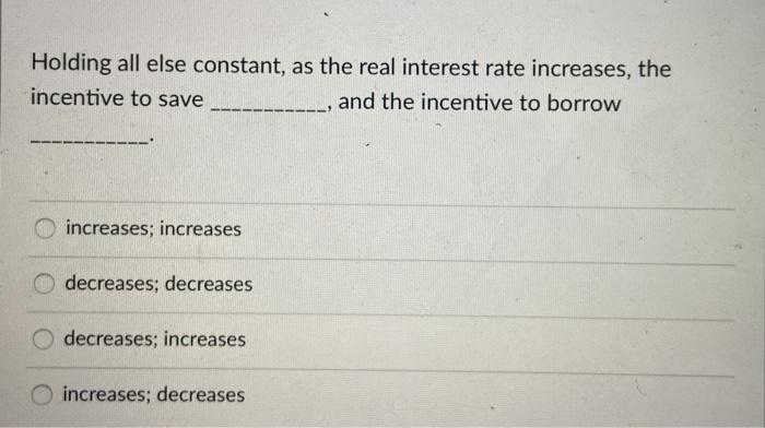 Solved Holding all else constant, as the real interest rate | Chegg.com