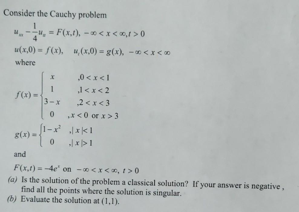 Solved Consider the Cauchy problem 1 uz --u, = F(x,t), - 0
