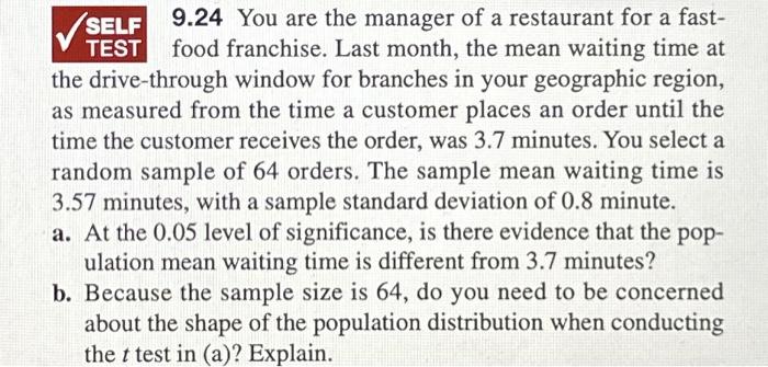 Solved 9.24 You are the manager of a restaurant for a | Chegg.com