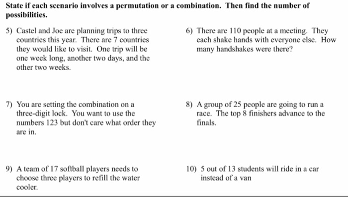 Solved State If Each Scenario Involves A Permutation Or A | Chegg.com