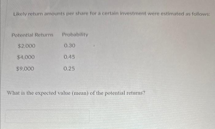 Solved Likely return amounts per share for a certain | Chegg.com