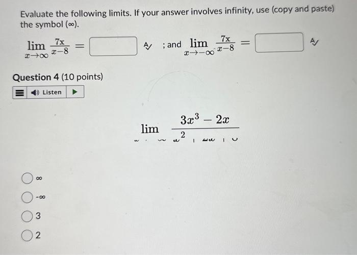 Solved Evaluate the following limits. If your answer | Chegg.com