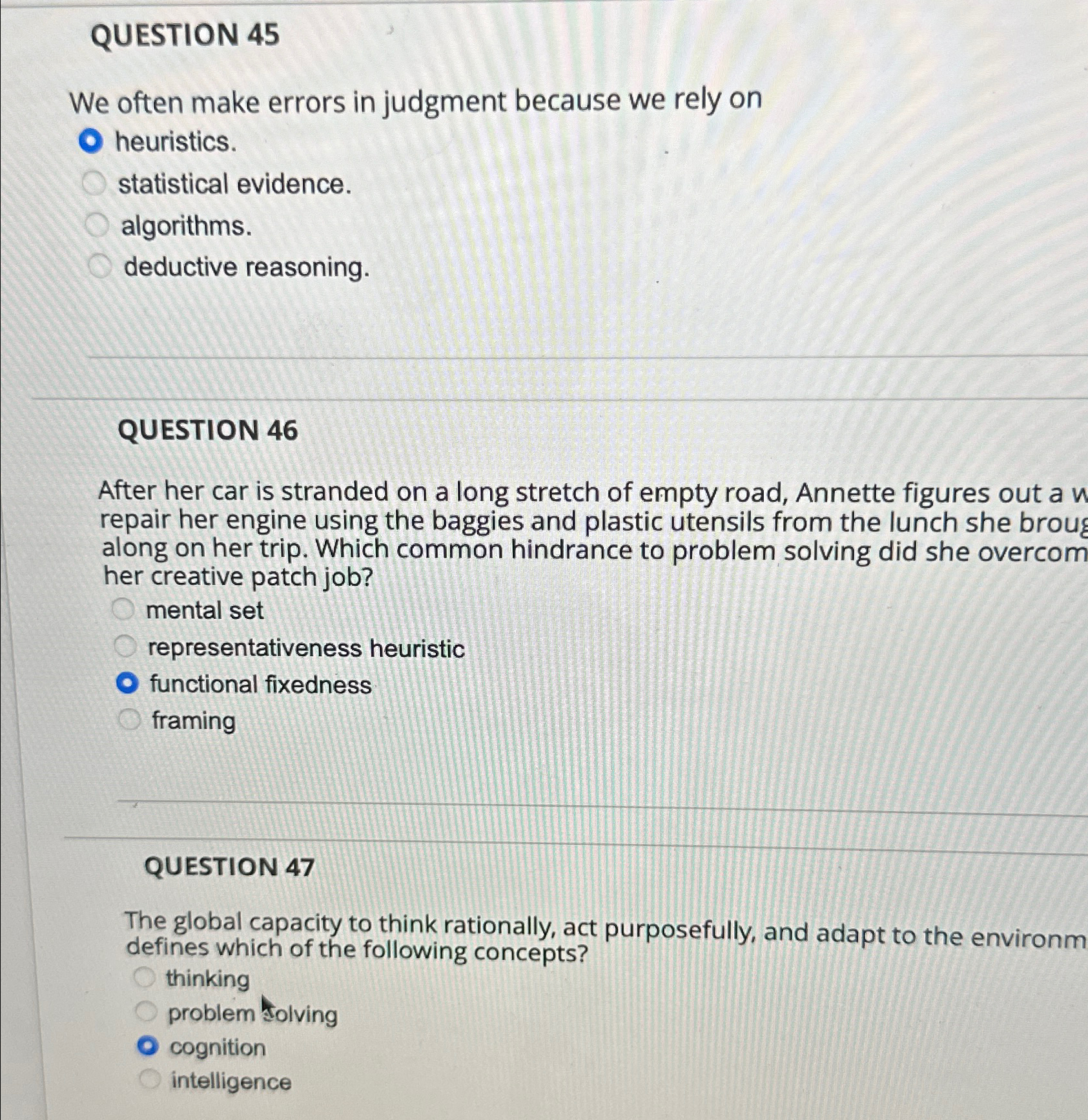 Solved QUESTION 45We often make errors in judgment because | Chegg.com