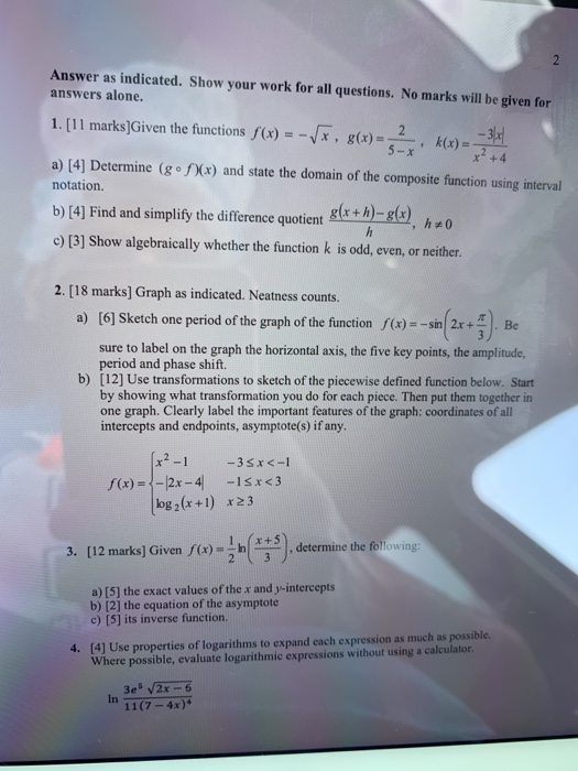 Solved Answer as indicated. Show your work for all | Chegg.com