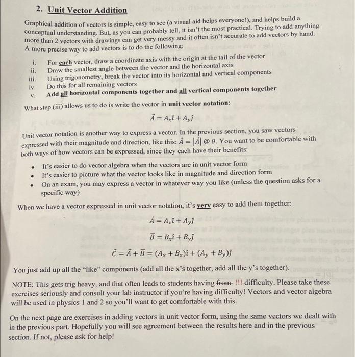 2. Unit Vector Addition Graphical addition of vectors | Chegg.com