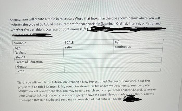 Solved Second You Will Create A Table In Microsoft Word Chegg Com   Image