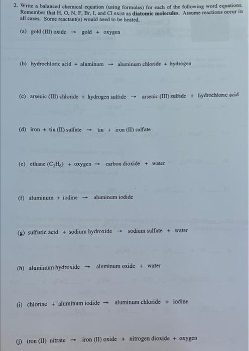 Solved 2. Write A Balanced Chemical Equation (using | Chegg.com