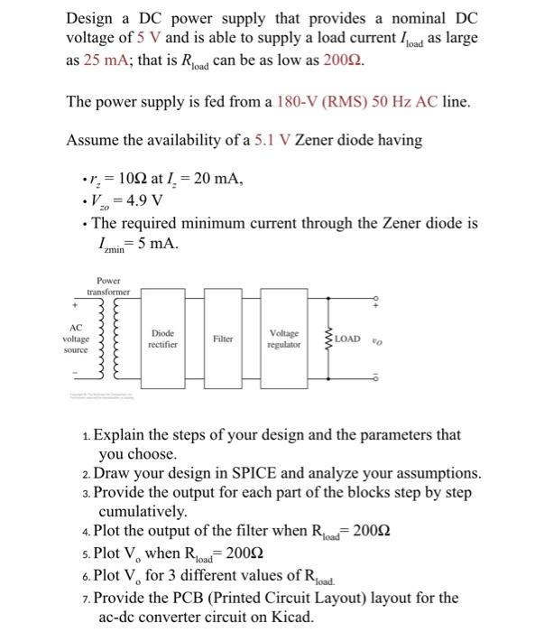 Solved Design a DC power supply that provides a nominal DC | Chegg.com